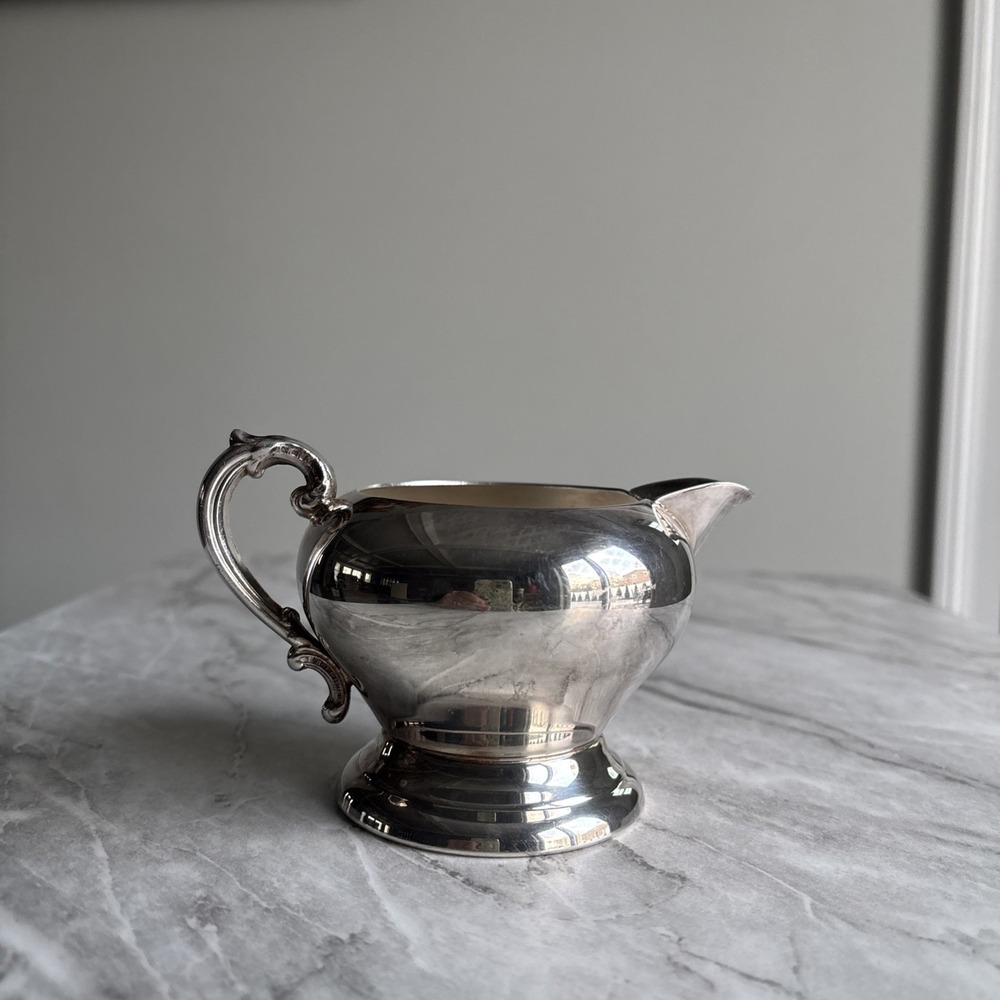 Vintage F.B. Rogers‎ Silver Plated Creamer Pitcher Ornate Crown Lion Mark Tea